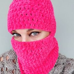 Hot Pink Crochet Balaclava Fase Mask Knit Balaclava Ski mask for Woman