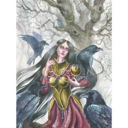 Morrigan Original watercolor painting, witchy art, Celtic goddess