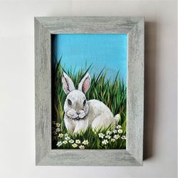 Small wall decor, Rabbit mini painting, Best wall art, Floral paintings, Acrylic framed wall art, Discount canvas art