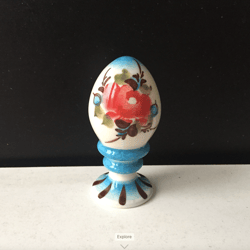 Handmade Russian Gzhel Easter egg flowers | Handpainted ceramic egg figurine | Eco-friendly Easter home decor