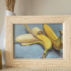 Banana  painting, original fruit oil painting, small oil painting for kitchen