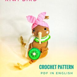 New Zealand Kiwi bird, crochet pattern pdf. Kiwi bird amigurumi pattern in english. Animal kiwi bird stuffed toy pattern