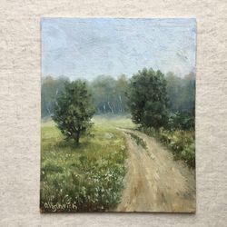 Oil painting landscape pathway painting oil paintings tree painting meadow wall art modern realistic art