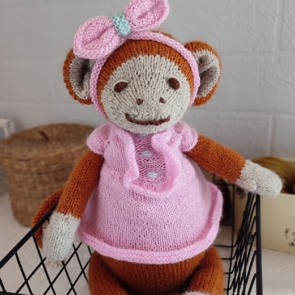 Monkey Knit Pattern Monkey knitting pattern Knitting monkey Monkey toy knitting - Inspire ...