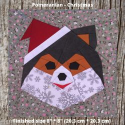 Pomeranian Christmas quilt block PDF pattern
