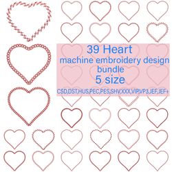 39 Heart machine embroidery design bundle,Heart embroidery design,Heart embroidery 5 size,INSTANT DOWNLOAD