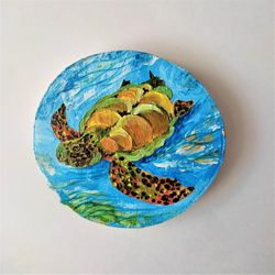 Small wall decor, Mini painting, Miniature painting, Very small wall art, Sea turtle impasto paintings, Best wall art