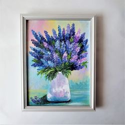 Lavender wall art, Flower bouquet paintings, Flower painting canvas, Painting impasto, Bright floral wall art