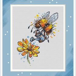 Bumblebee Cross Stitch Pattern Bee Cross Stitch Pattern Flower Cross Stitch Pattern Summer Cross Stitch Pattern