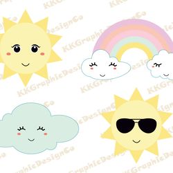 Cute weather svg Cute weather clipart Cute weather png Sun svg Cloud svg Rainbow svg Rainbow clipart Weather svg