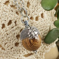 Silver Acorn Necklace Wooden Acorn Necklace Brown Beige Acorn Pendant Necklace Woodland Forest Necklace Jewelry 6502