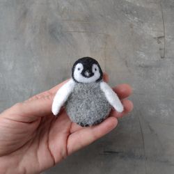 Baby penguin brooch for women Cute emperor penguin chick Handmade needle felted bird pin Realistic felted