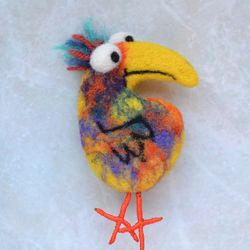 Funny bird brooch for women Cute wool bird pin Handmade Needle felted jewelry for girl  Wool bird