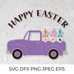 easter retro truck with cute gnomes svg
