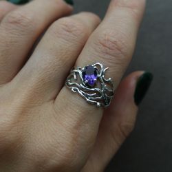 sterling silver amethyst ring, handmade silver ring