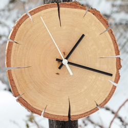 wood slice birch simple clock unique log clock live edge 5th anniversary prince gift natural art wall birch bark clock t