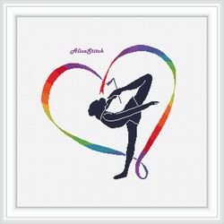 cross stitch pattern sport gymnast ribbon heart silhouette rhythmic gymnastics rainbow counted crossstitch patterns pdf