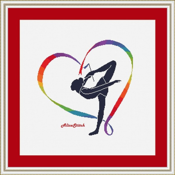 Cross stitch pattern sport Gymnast Ribbon Heart silhouette | Inspire Uplift