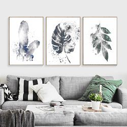 Abstract Leaf Gray Wall Art Leaves Print 3 Piece Prints Printable Art Triptych Painting Set Of 3 Posters Botanical Art