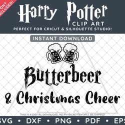 SALE: Harry Potter Clip Art SVG DXF PNG PDF -Butterbeer and Christmas Cheer Typography Quote Design & FREE Font!
