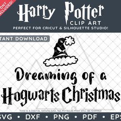 SALE: Harry Potter Clip Art SVG DXF PNG PDF - Dreaming of a Hogwarts Christmas Santa Sorting Hat Design