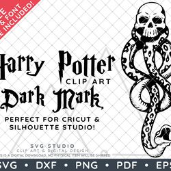 Harry Potter Clip Art Design SVG DXF PNG EPS PDF - Dark Mark & FREE Font!