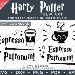 harry potter clip art design svg dxf png pdf - espresso patronum typographic coffee quote design & free font!