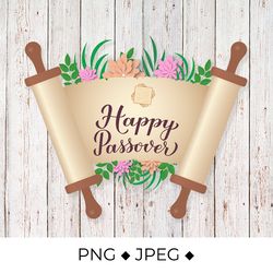 happy passover calligraphy hand lettering on old scroll paper