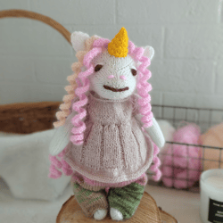 Unicorn knitting pattern. Knitted animal pattern. Animal knitted doll