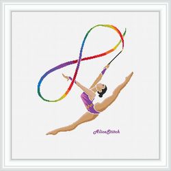 Cross stitch pattern sport Gymnast Ribbon Eternity rhythmic gymnastics silhouette rainbow counted crossstitch patterns