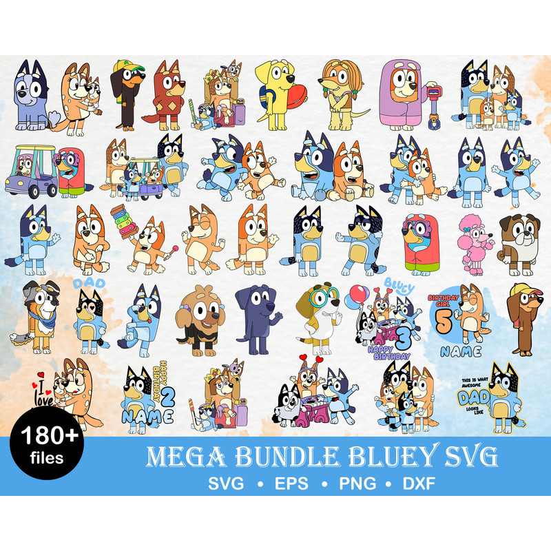 Bluey SVG Bundle, Cartoon Vector, Cartoon Dog Cut file, Cartoon Clipart, Cartoon Dog Silhouette, Cartoon Bundle.jpg