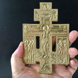 Russian old believer medium brass crucifix cross with mourners, ( Copy 19th c. cross) | Made in Russia