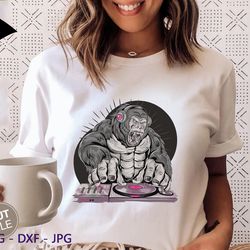 dished dj gorilla svg, funny dished dj svg, cricut, png file deejay cricut, disc jockey svg, musical instruments svg
