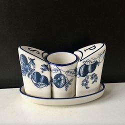 Czech Pottery Blue And White Salt & Pepper Shakers