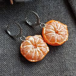 Tangerine Earrings. Fruit Earrings. Realistic Food Jewelry. Cottagecore Earrings. Vegan Aesthetic Earrings. Handmade