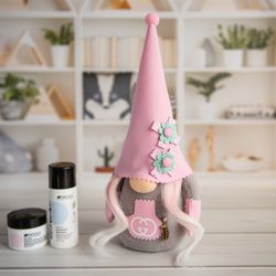 Pink scandinavian gnome, happy birthday gnome, plush gnome, farmhouse gnome decor
