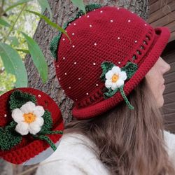 Strawberry bucket hat, red bucket hat, cute hat, women hat