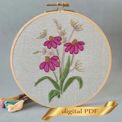 Garden flowers pattern pdf embroidery, Easy embroidery DIY