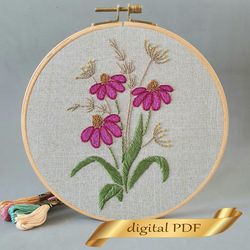 garden flowers pattern pdf embroidery, easy embroidery diy