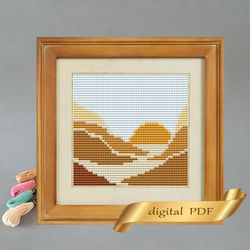 Landscape pattern pdf cross stitch, Easy embroidery DIY, small pattern