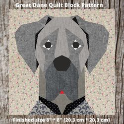 Great Dane Quilt Block PDF Pattern 4 versions Paper Piecing