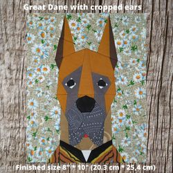 Great Dane with Cropped Ears Quilt Block Pattern 4 versions Paper Piecing