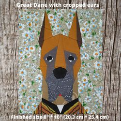great dane with cropped ears quilt block pattern 4 versions paper piecing