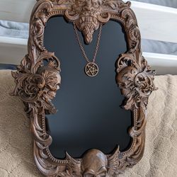 Wall decorative mirror with black glass in carving wooden frame, Wall mount mirror, Ornate mirror, Home unique decor