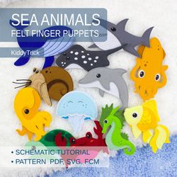 Felt Sewing Pattern Sea Animals, Ocean Creature puppets