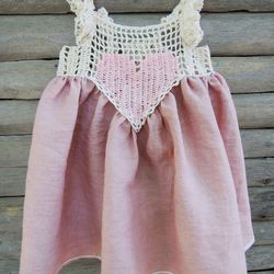 Pinc organic baby dress, linen baby dress, Toddler linen pink dress, girl pink dress, party baby linen dress, preemie