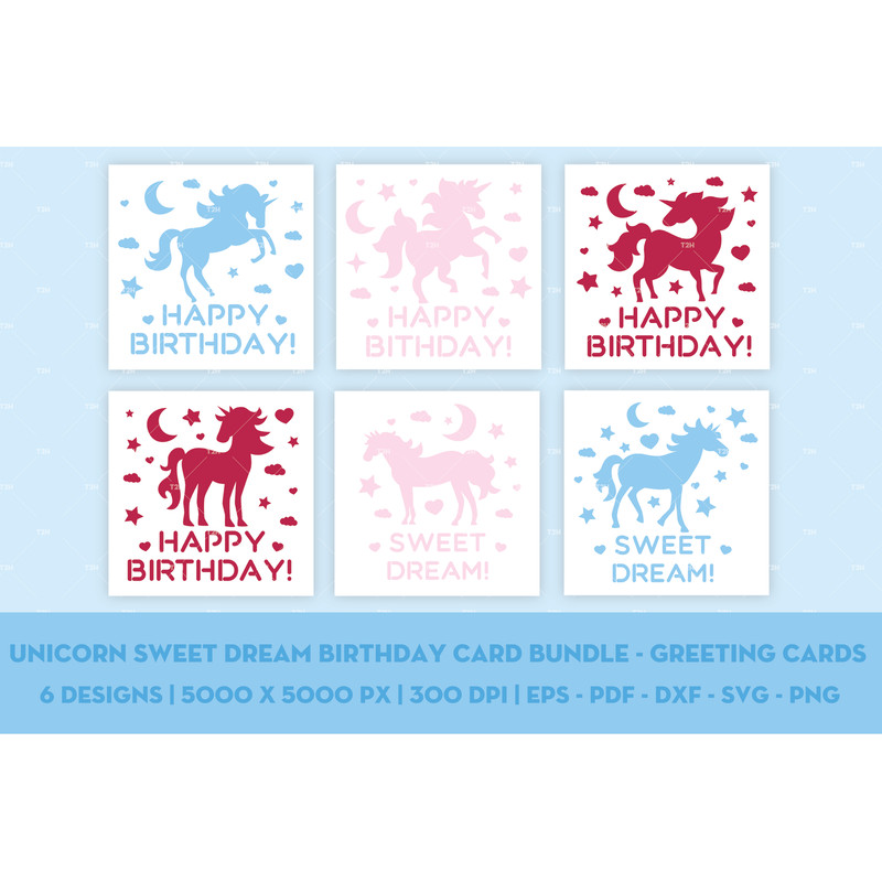 Unicorn sweet dream birthday card bundle - Greeting cards cover.jpg