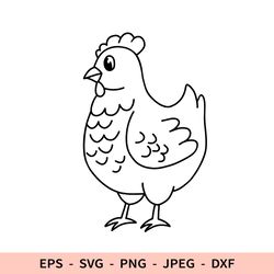 Chicken Svg Farm Bird Dxf File for Cricut Outline Cute Chicken Png for Kids