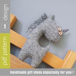 Unicorn sewing pattern PDF, rag doll tutorial in English, stuffed animal pattern, soft toy sewing diy