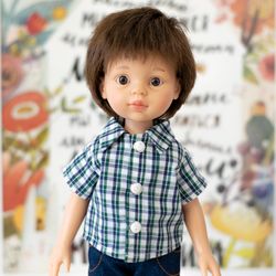 Handmade plaid shirt for boy doll Paola Reina, Siblies Ruby Red, Little Darling, 12" and 13" doll boy clothes